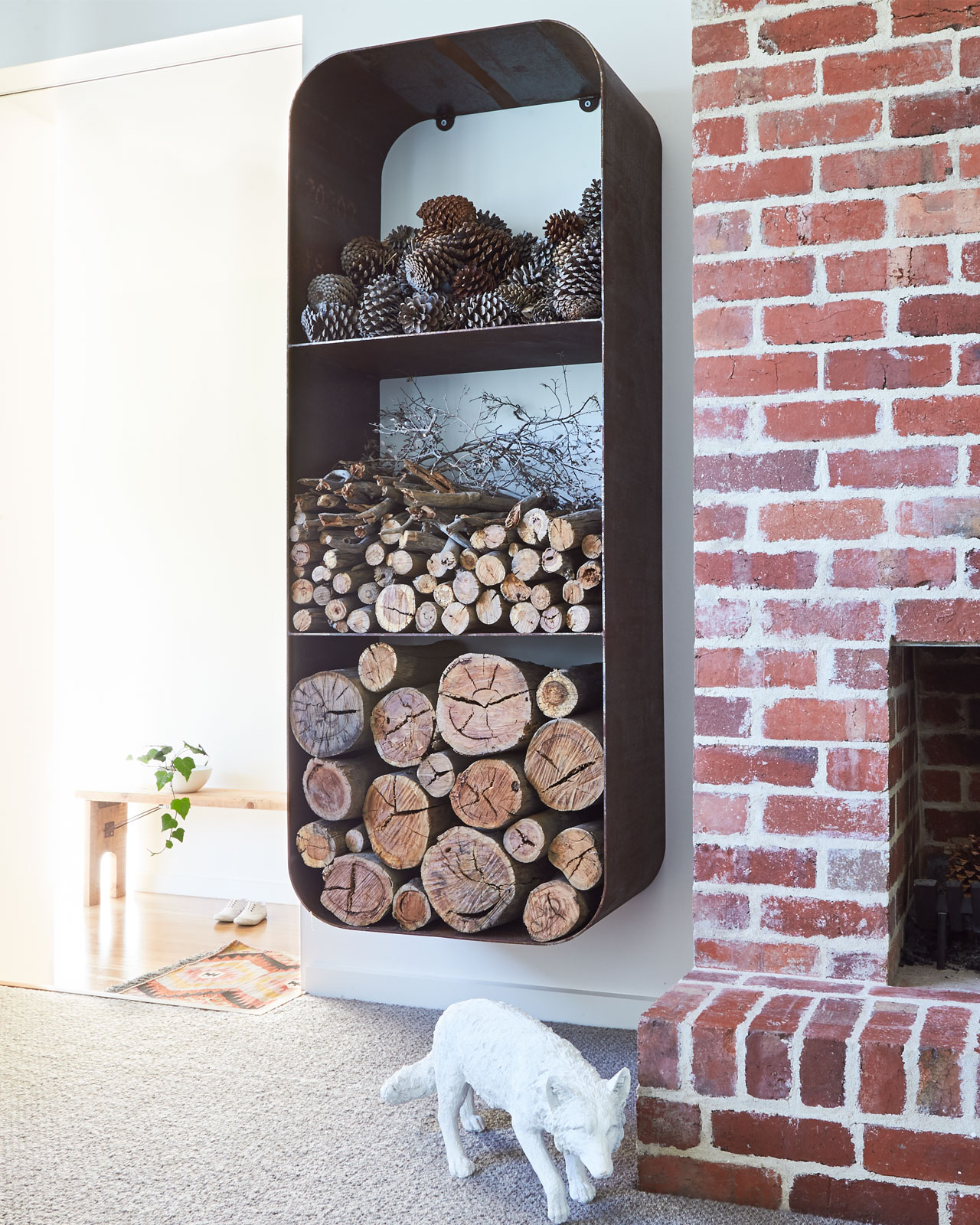 square indoor wood stacker